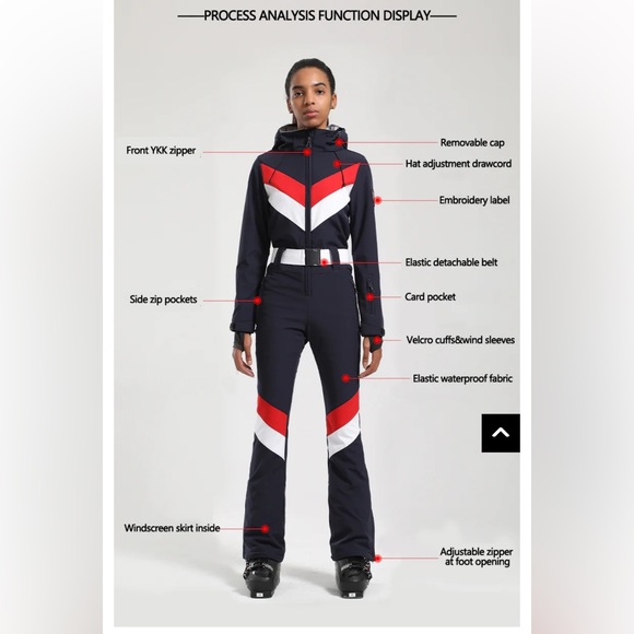 NWT, Gsou Snow Women's Stripe One Piece Ski Suit With Hood, L - Picture 7 of 8
